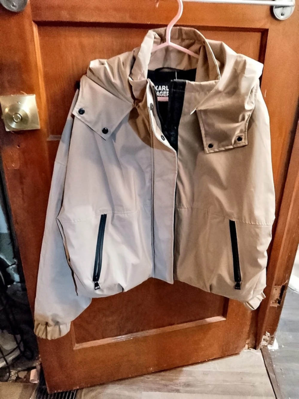 Karl Lagerfeld Hooded Ski Jacket in Beige